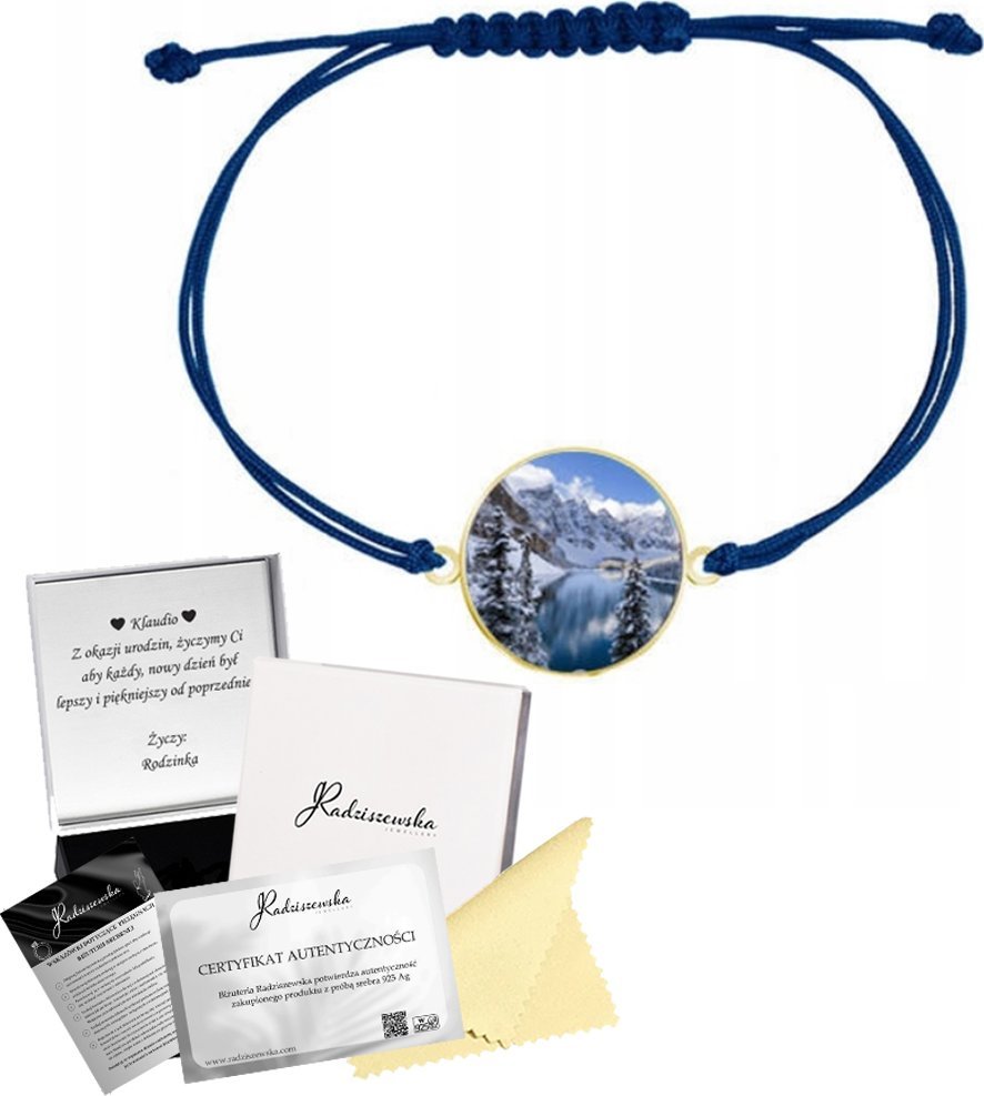 MEJK Jewellery Bransoletka Złota Góry Jezioro Zdjęcie Prezent Srebro 925 GRAWER GRATIS