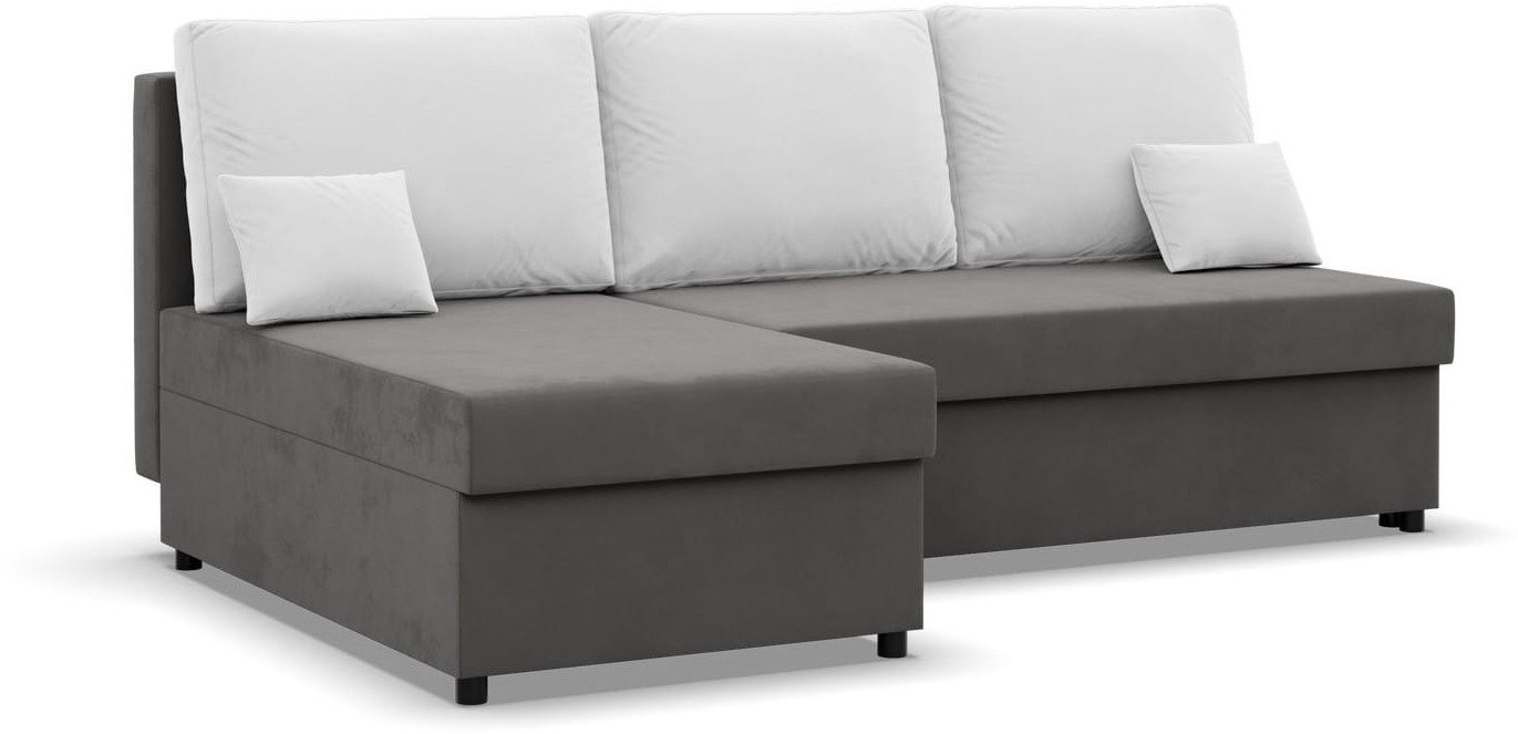 Narożnik z funkcją spania, Flow, 201x138x92 cm, biały, szary