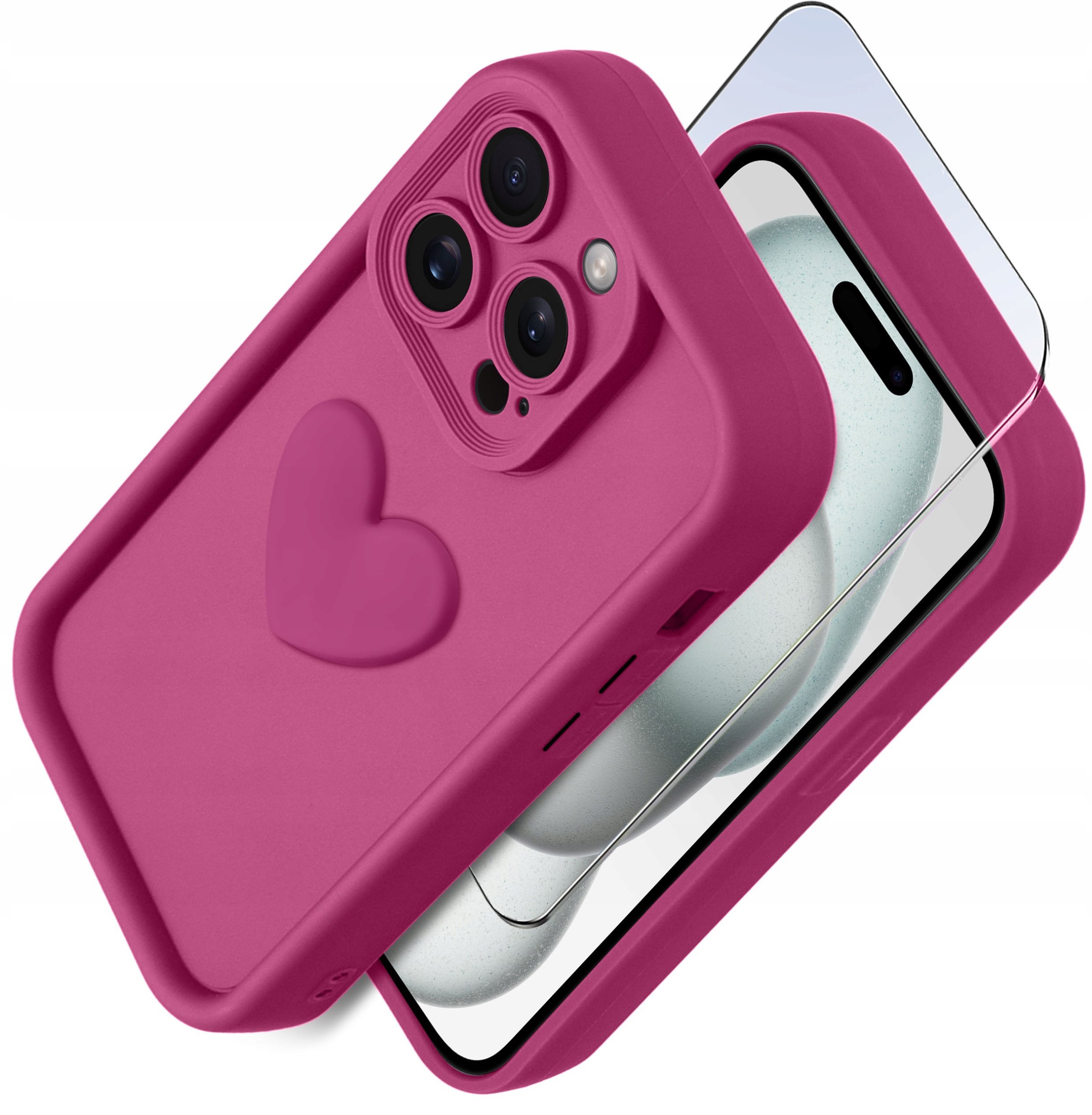 Etui do iPhone 14 Pro silikonowe MATOWE serce + Szkło ochronne na ekran 9H