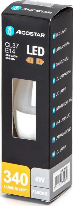 Aigostar Żrówka diodowa świeczka 3000K LED CL37 E14 4W 3000K Żrówka diodowa świeczka 3000K LED CL37 E14 4W 3000K