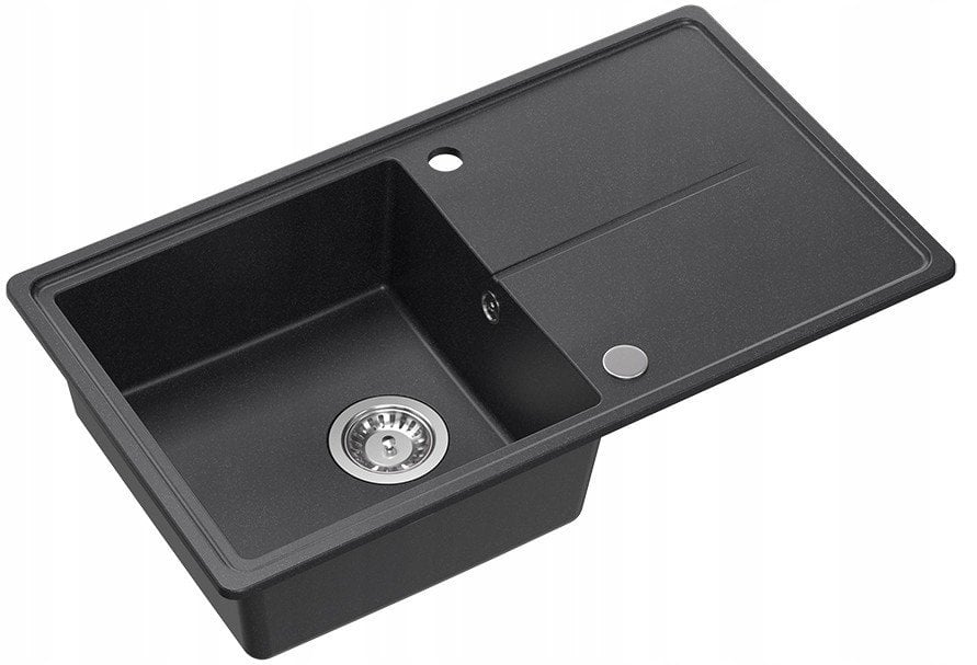 TONY 111 GraniteQ zlewozmywak granitowy black dotted (czarny) 1-komorowy z/o (78x45x18,5), z syfonem i zaślepką stal szlachetna