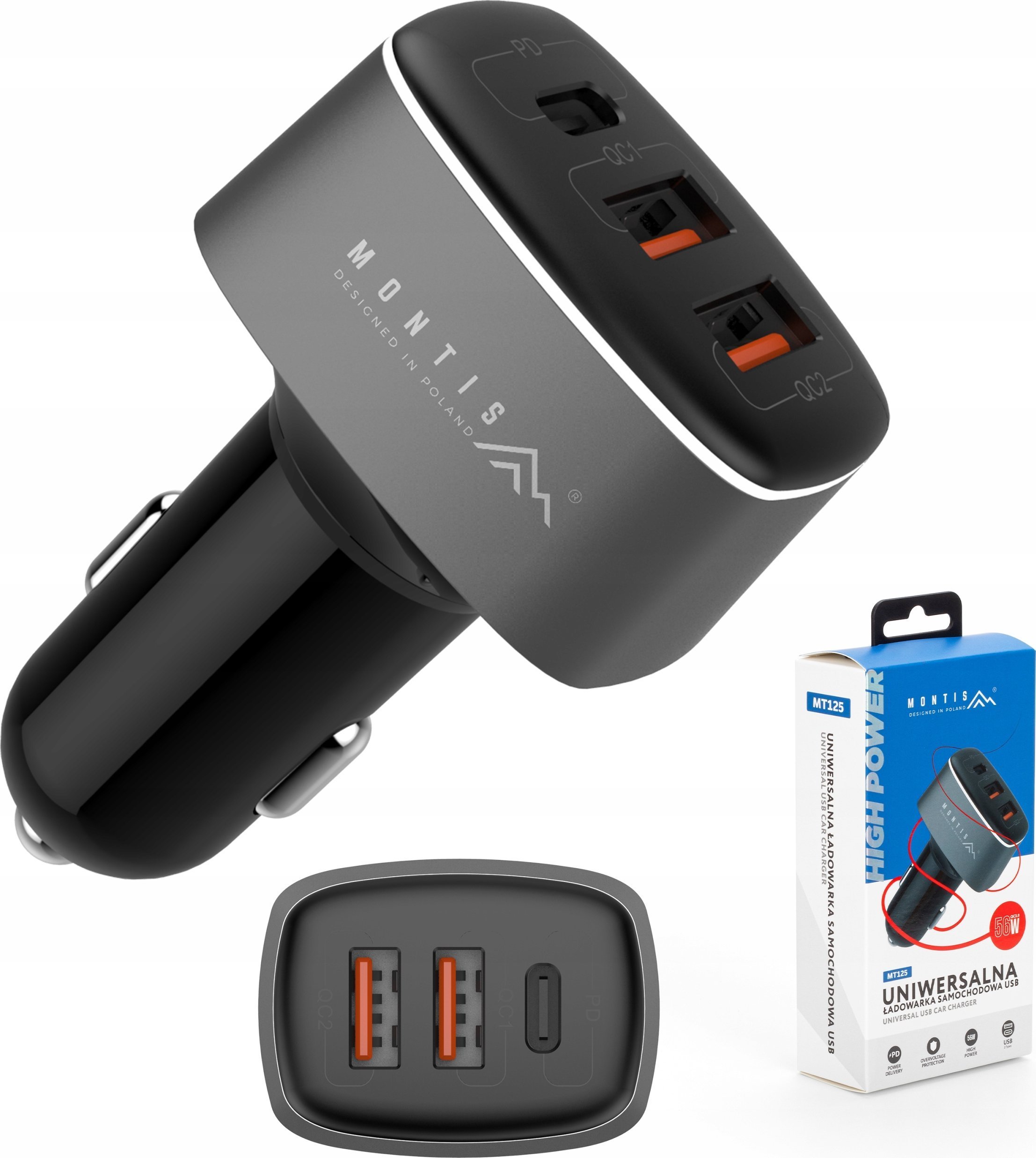 Montis Ładowarka samochodowa 2x USB Typu A + USB Typu C 56W MT125 Montis