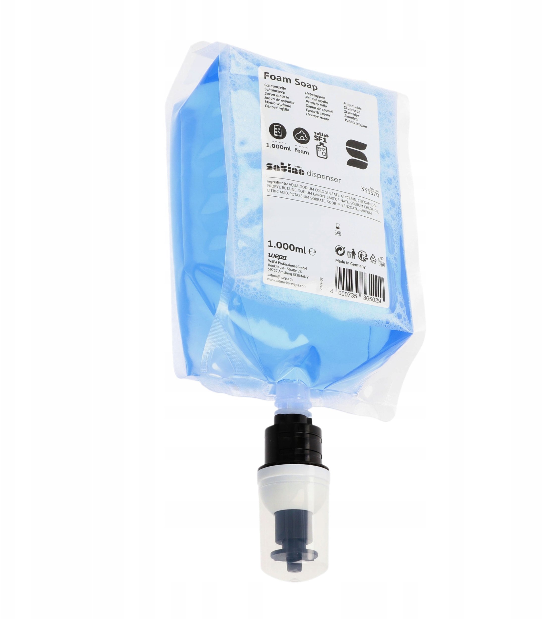 Dozownik do mydła Wepa Satino - mydło w pianie Delikatne, system SF1 - 1 L