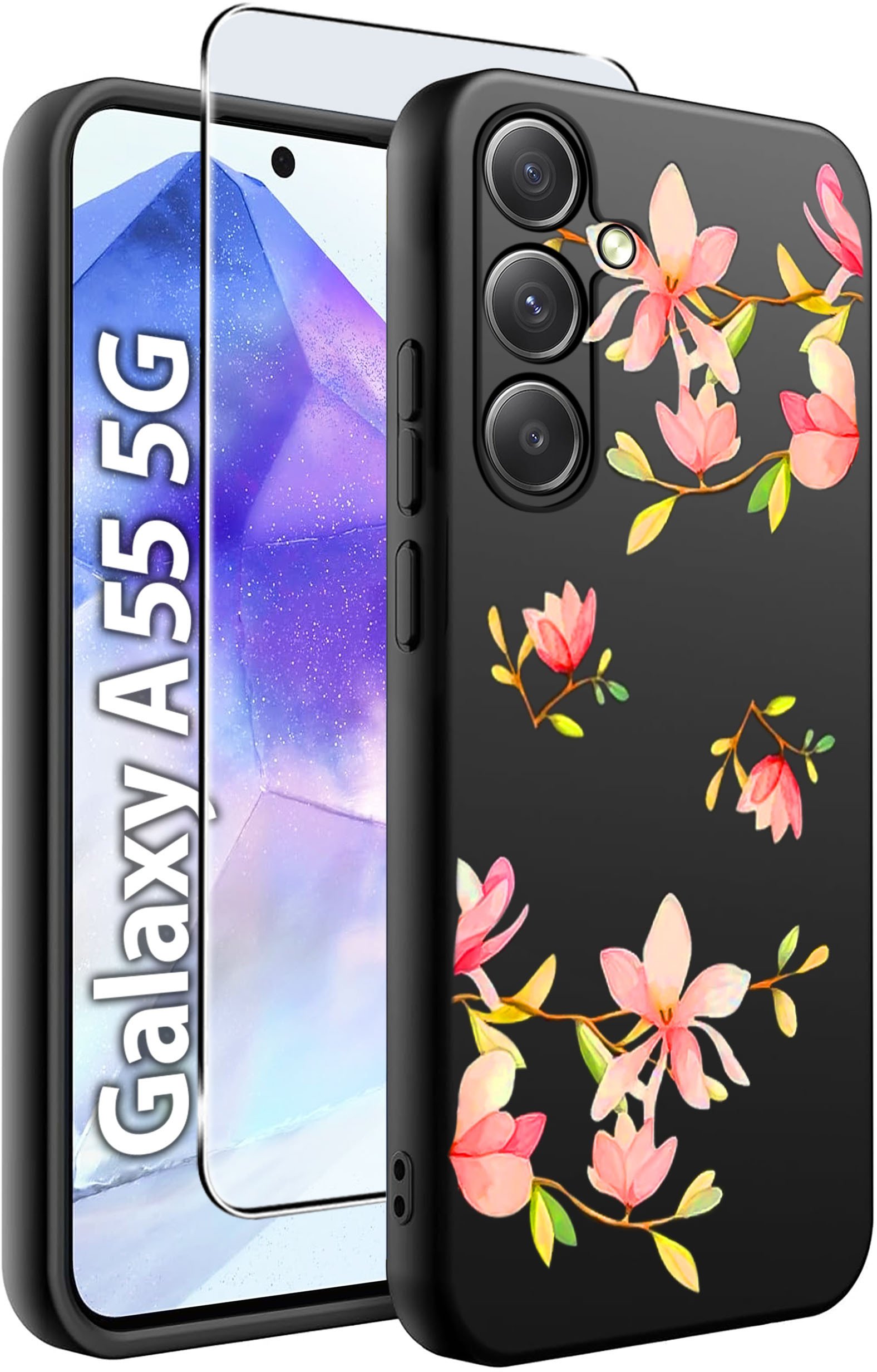 ETUI do Samsung A55 5G WZORY | SILIKONOWE MATT CASE + SZKŁO HARTOWANE 9H