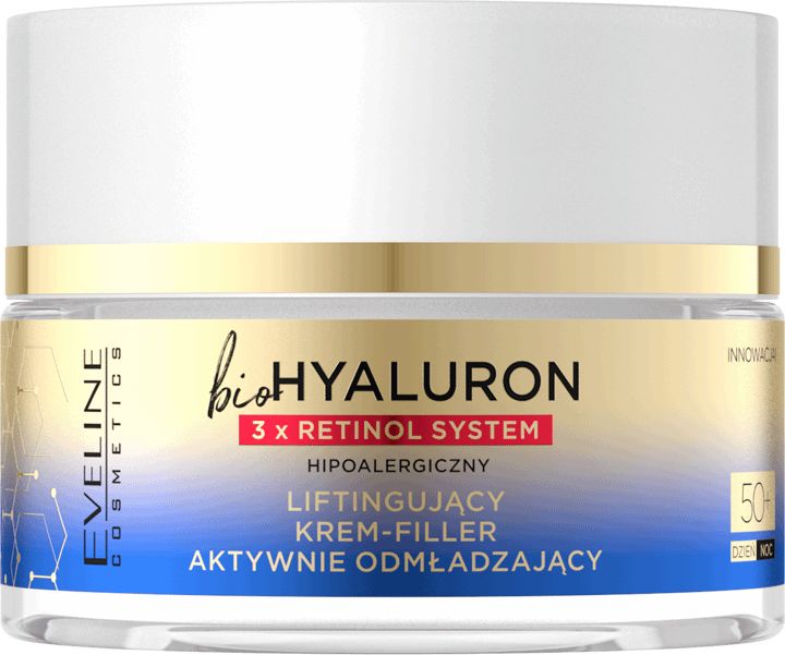 Eveline bioHYALURON 3xRetinol System 50+ Liftingujący Krem-Filler aktywnie odmładzający 50ml (5903416026068)