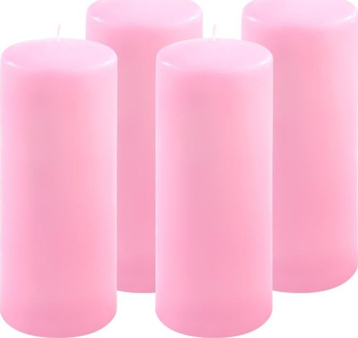 Zestaw słupkowych świec, 25 cm, 10 cm, różowy, 4 sztuki.
