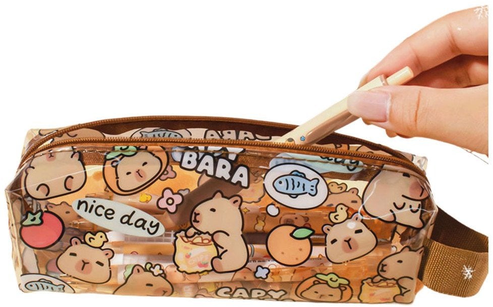 Mały Piórnik Szkolny Przybornik Kapibara Przeźroczysty 19cm