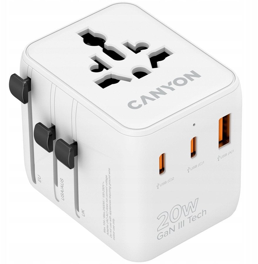 CANYON Travel Adapter OnTour 20 EU/UK/US/AUS 20W White