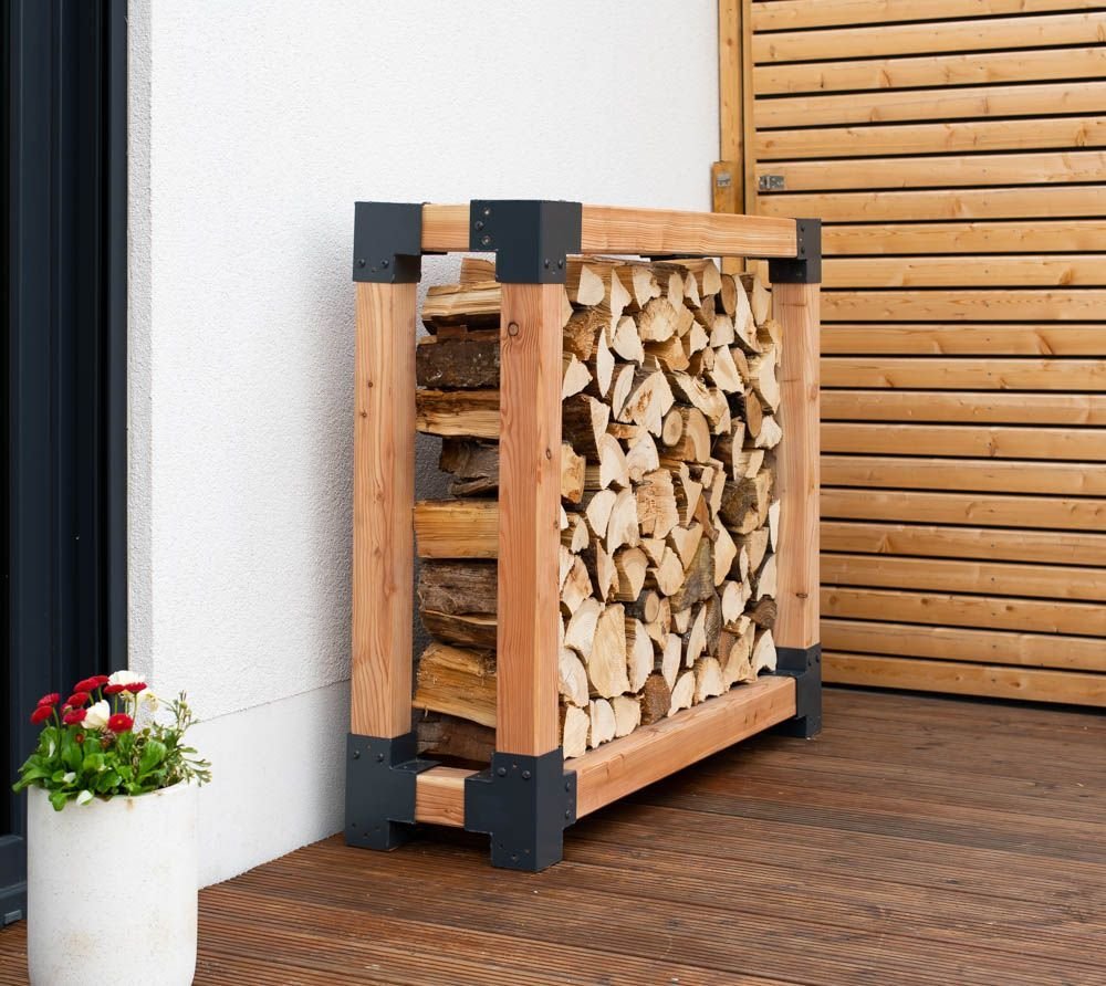 Palenisko ogrodowe Westmann Westmann Stojak na drewno opałowe z drewna modrzewiowego Michel L Natura 138x40x120cm