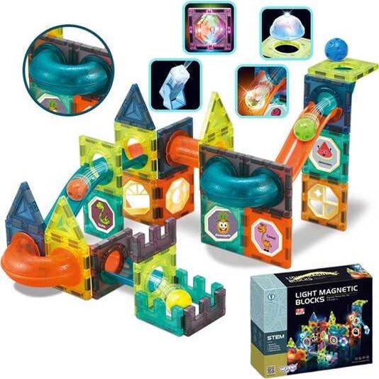 Woopie Klocki Magnetyczne Tor Kulkowy Świetlny 75 el.