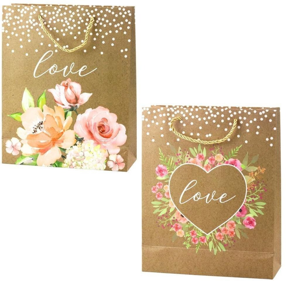 LeanToys Torba prezentowa 32x26x10cm Love Kwiaty brokat MIX