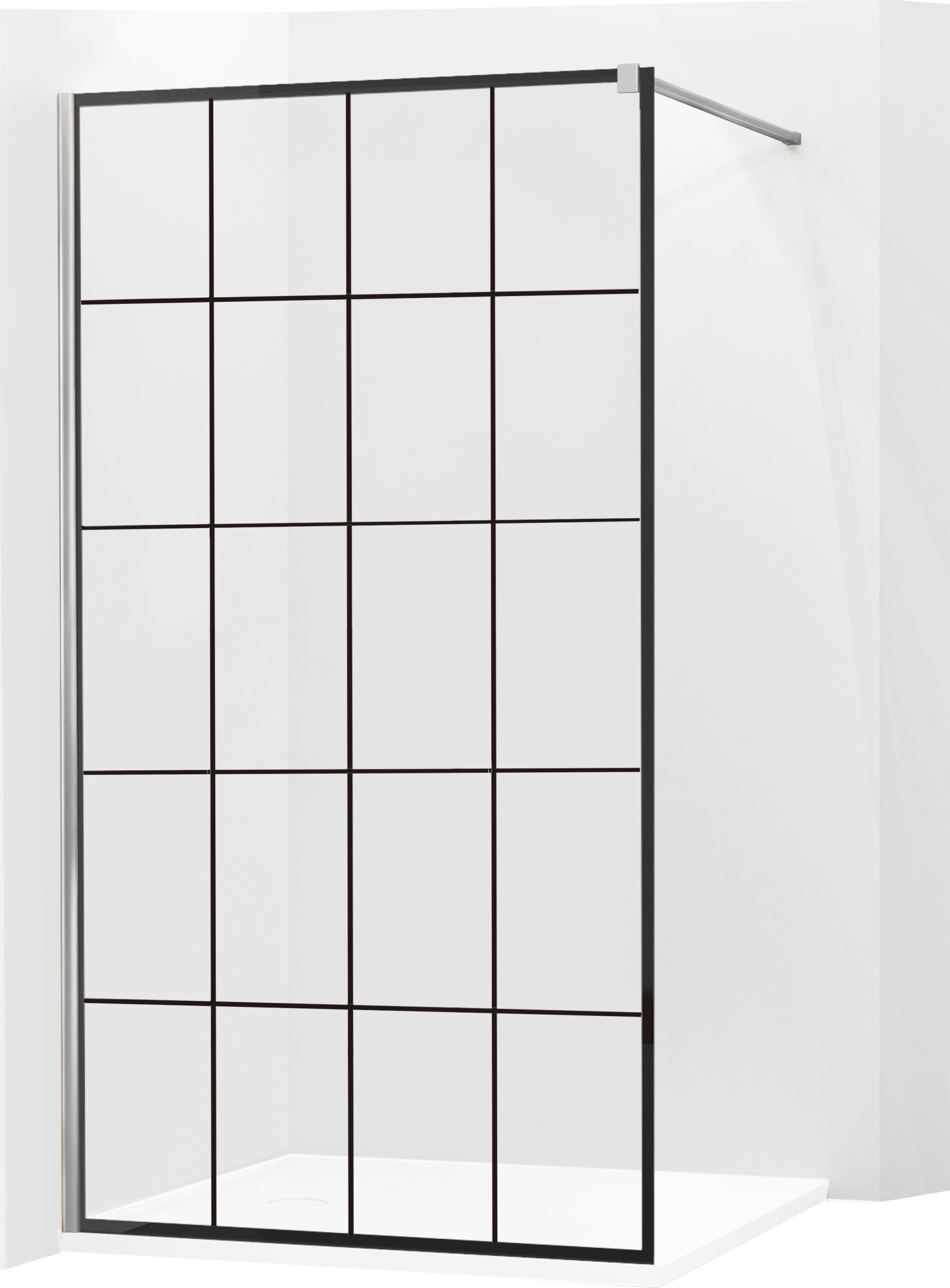 Mexen Mexen Kioto ścianka prysznicowa 80 x 200 cm, transparent/czarny wzór 8 mm, chrom - 800-080-101-01-77