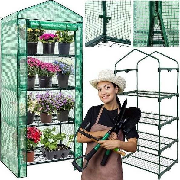 Springos Szklarnia ogrodowa 4 półki foliowa UV4 130g/m2 1,6x0,5x0,7 m zielona UNIWERSALNY