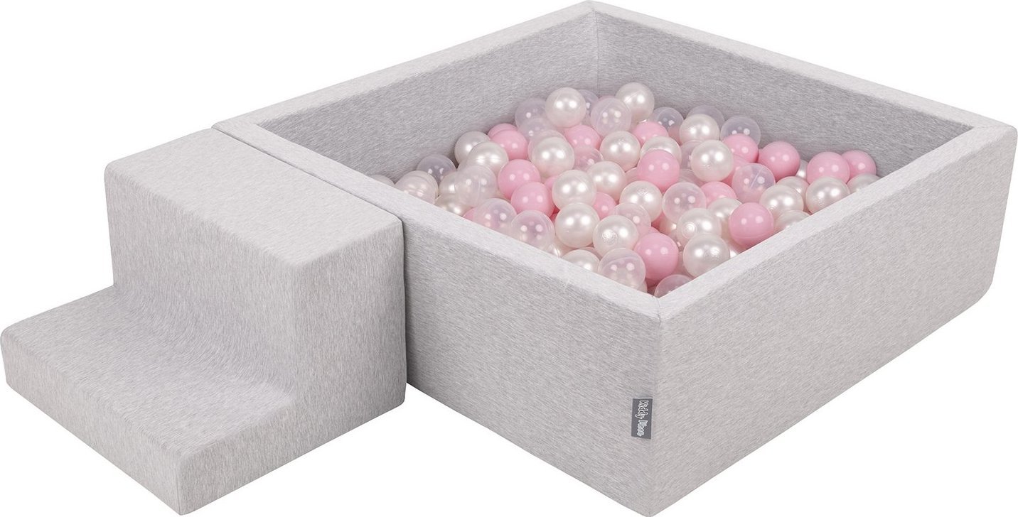 KiddyMoon KiddyMoon Piankowy plac zabaw PPZP-KW30D-122 z piłeczkami jasnoszary: pudrowy róż-perła-transparent basen 100/schodek Zabawka plac zabaw