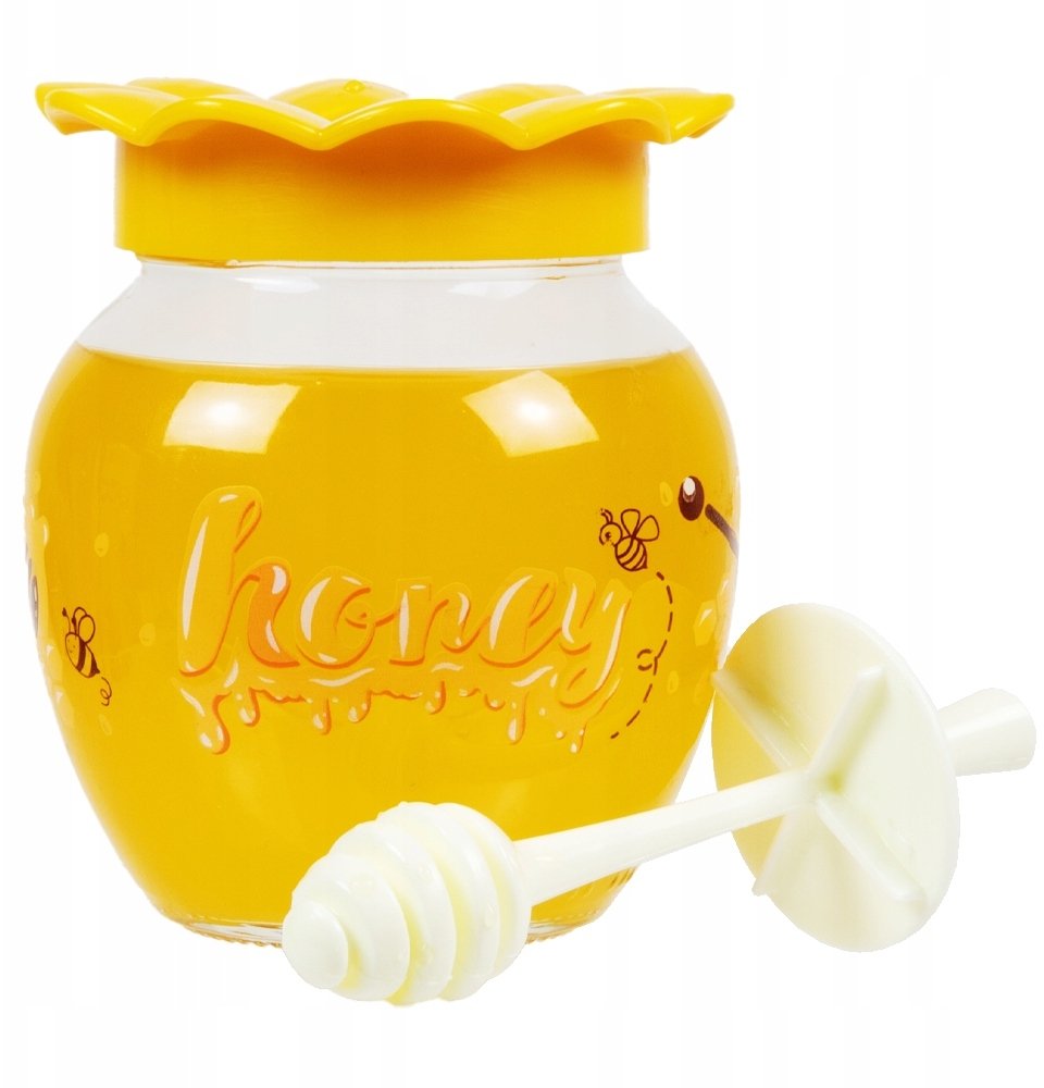 SŁOIK OZDOBNY NA MIÓD 380 ml z łyżką dozownikiem SZKLANY POJEMNIK