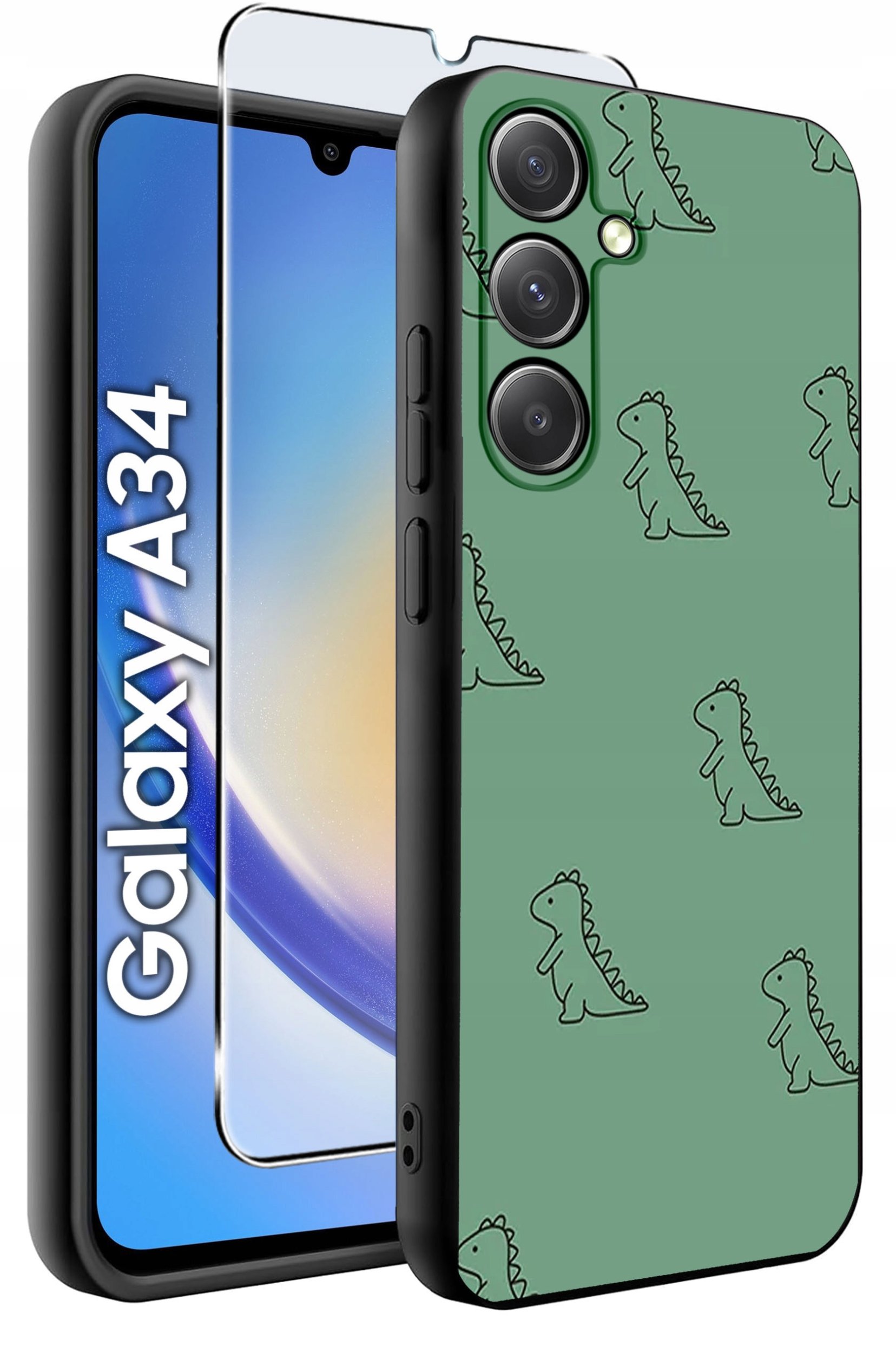 ETUI do Samsung A34 5G WZORY | SILIKONOWE MATT CASE + SZKŁO 9H