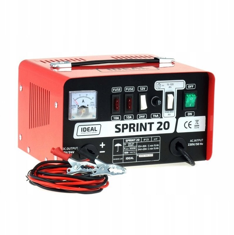 Prostownik SPRINT 20, napięcie ładowania: 12/24 V IDEAL, prąd ładowania: 20A, napięcie zasilania: 230V, rodzaj akumulatora: Ca/Ca