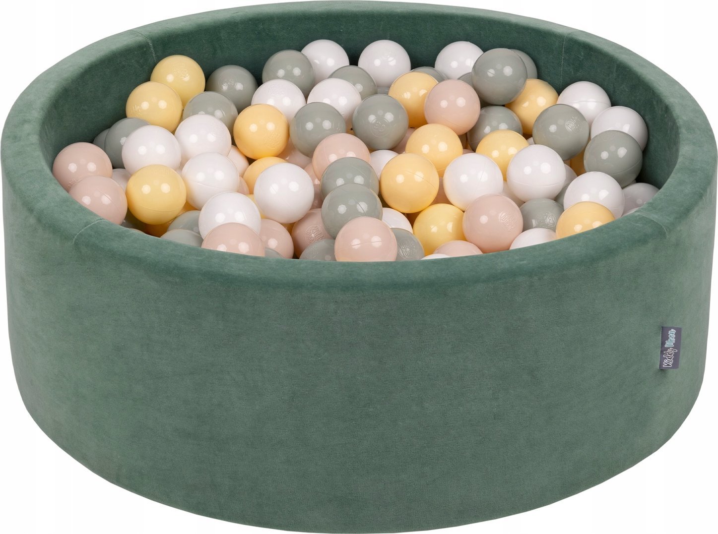 KiddyMoon Suchy basen okrągły VELVET z piłeczkami 7cm zieleń lasu: pastelowy beż-zielonoszary-pastelowy żółty-biały 90x30cm/300piłek Zabawka basen pia