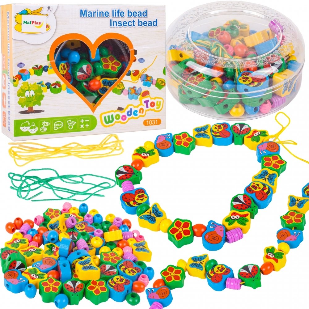 Koraliki drewniane do nawlekania zestaw kreatywny Owady 92 el