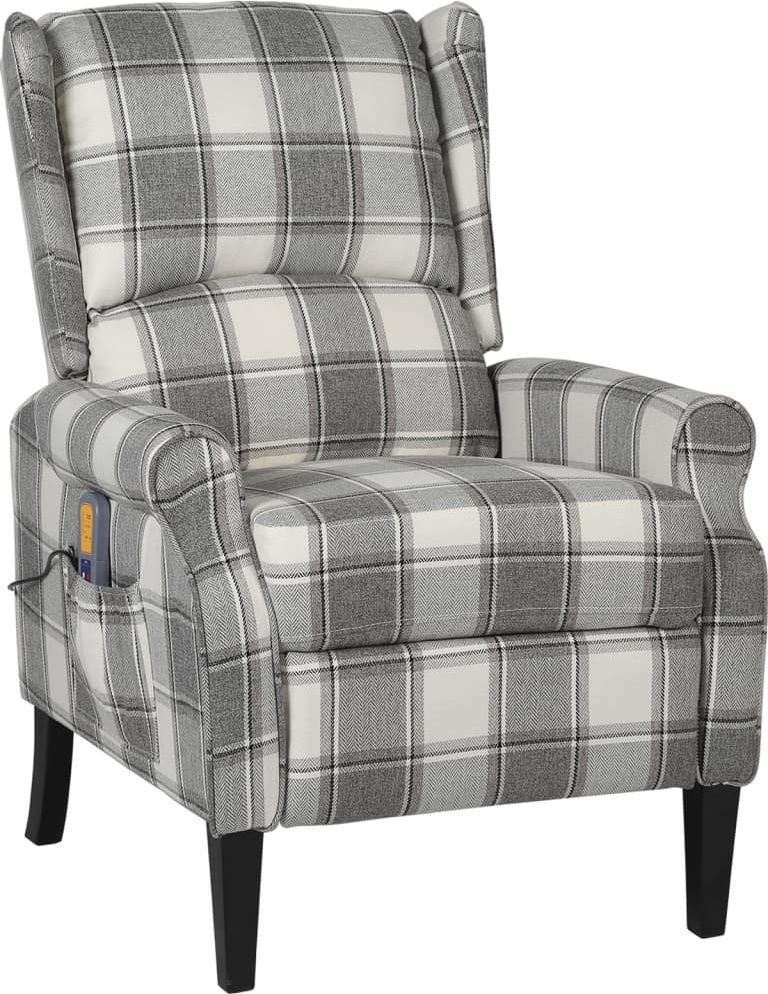 vidaXL Fotel rozkładany masujący, biało-szary, obity tkaniną