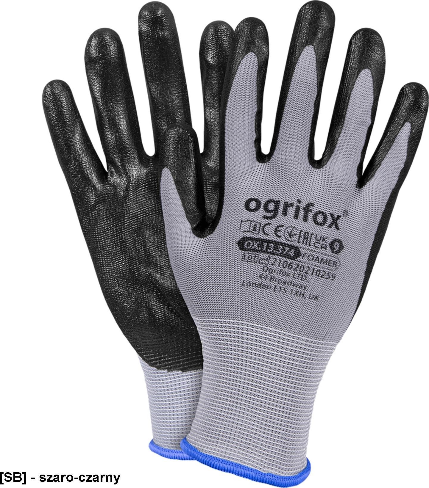 R.E.I.S. OX-FOAMER - rękawice ochronne z poliestru powlekane nitrylem, ściągacz, ścieg 7