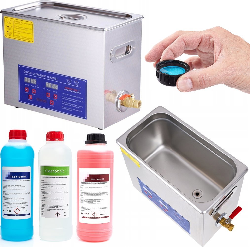 Myjka Wanna Ultradźwiękowa 6L do Mycia Części Moc 580W + 3x Płyn Koncentrat