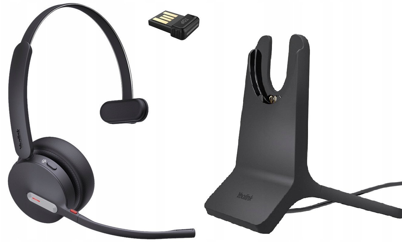 Yealink BH70 Mono with Stand Teams Zestaw słuchawkowy Bezprzewodowy Opaska na głowę Biuro/centrum telefoniczne USB Typu-A Bluetooth Podstawka do ładow