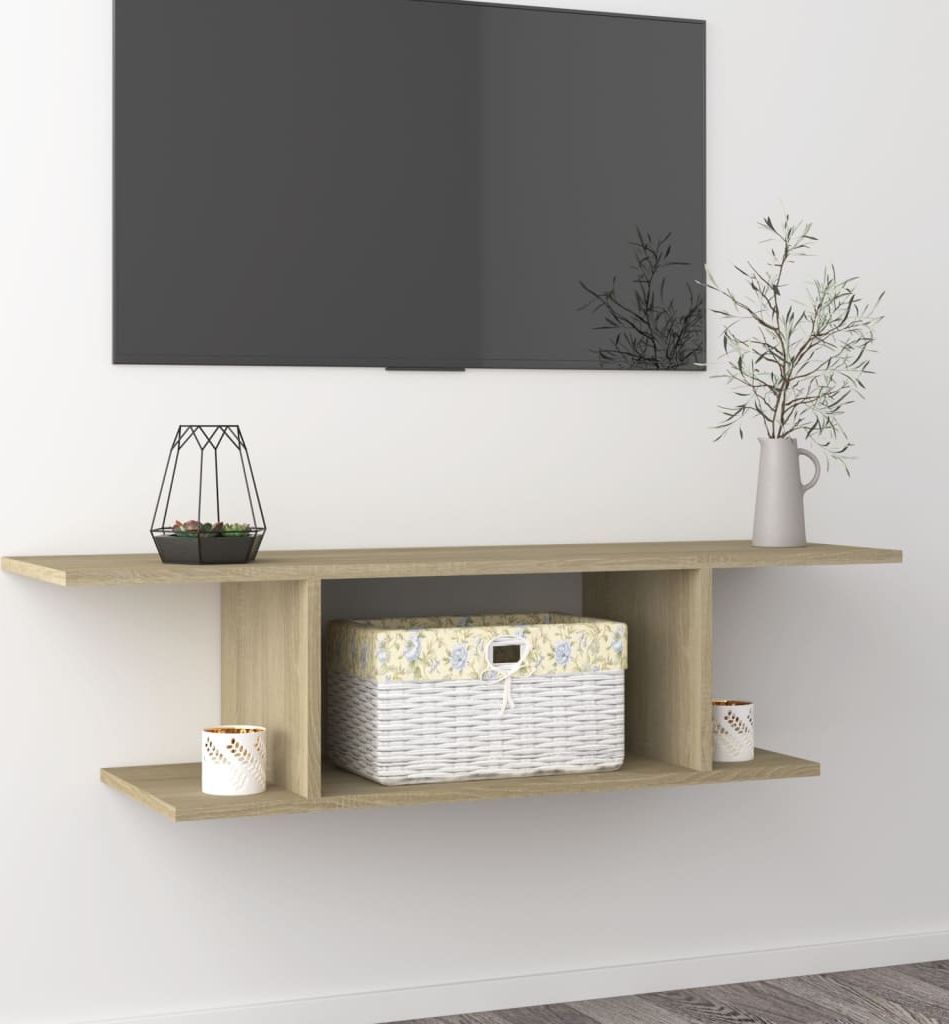 vidaXL Wisząca szafka telewizyjna, dąb sonoma, 103x30x26,5 cm, płyta