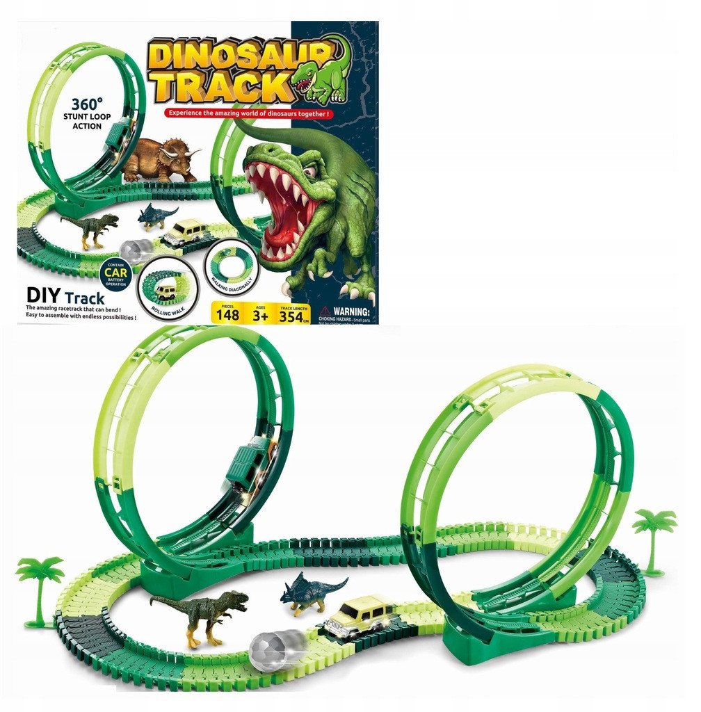 Tor samochodowy wyścigowy dinozaur dino park 148 elem 354cm magic track XXL