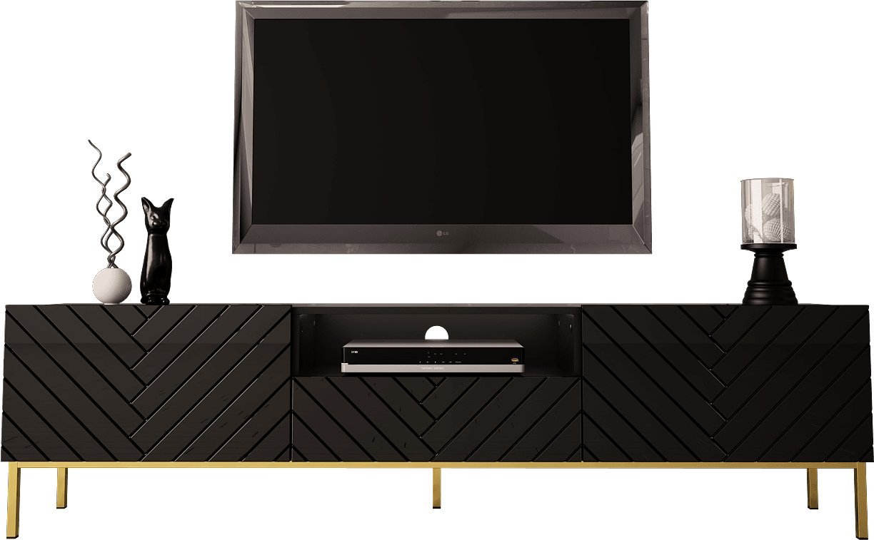 MEGSTYL SZAFKA RTV 190CM NA ZŁOTYCH NÓŻKACH - GALA 1 Czarny mat - Czarny połysk