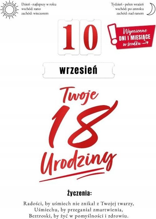 KUKARTKA Karnet Urodziny 18 wymienne cyfry