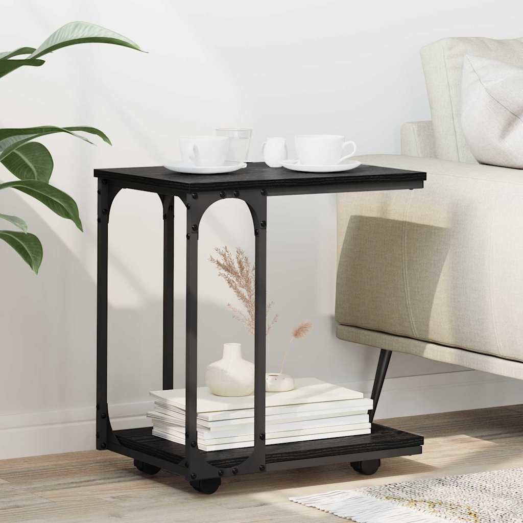 vidaXL Stolik boczny z półką na kółkach w kolorze czarnego dębu, 50 x 35 x 55.5 cm
