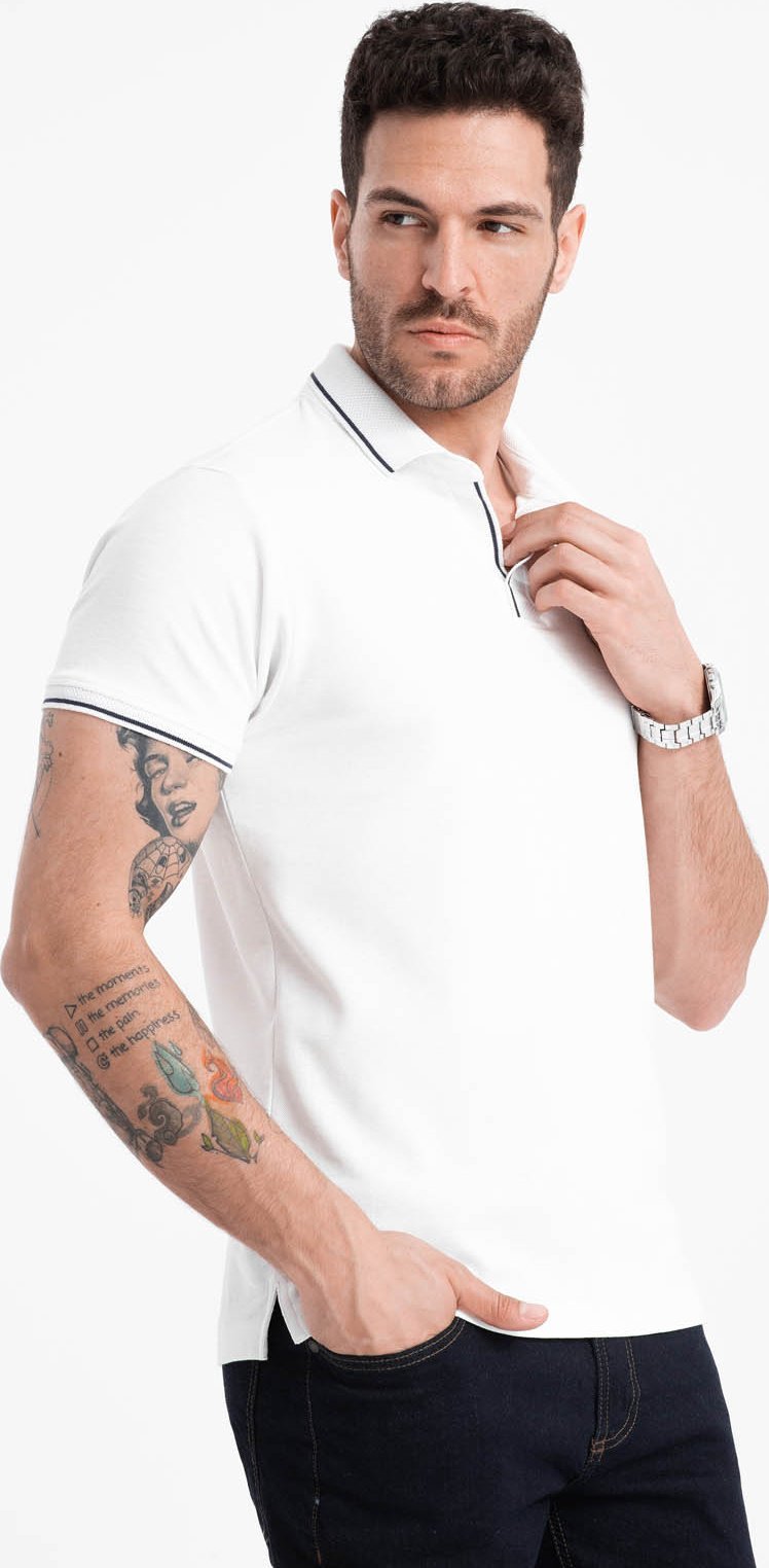 Ombre Koszulka męska polo z dzianiny pique bez guzików - biała V1 OM-POSS-0110 XL