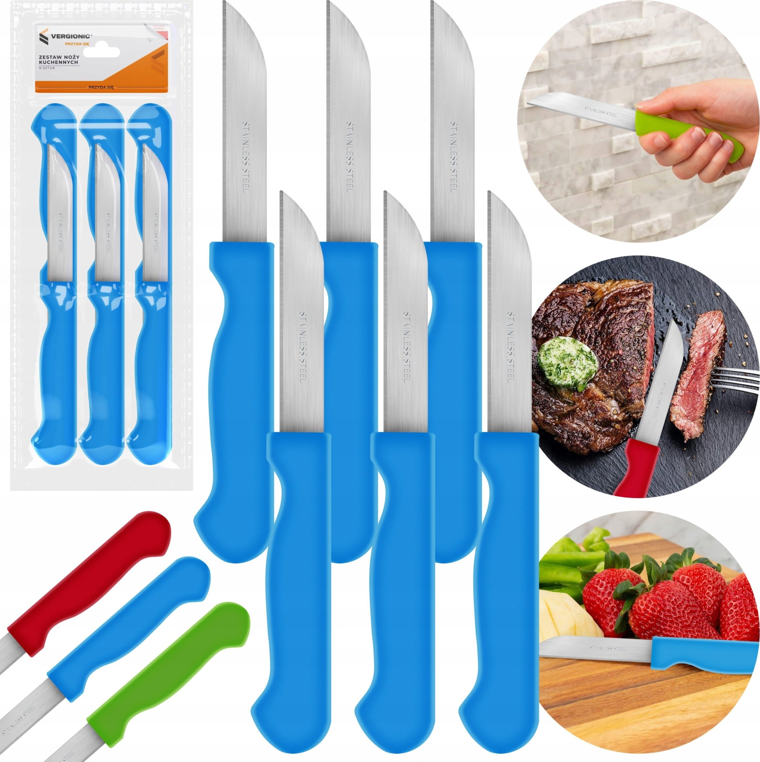 VERGIONIC NÓŻ NOŻYK KUCHENNY DO WARZYW GŁADKI 6 szt.