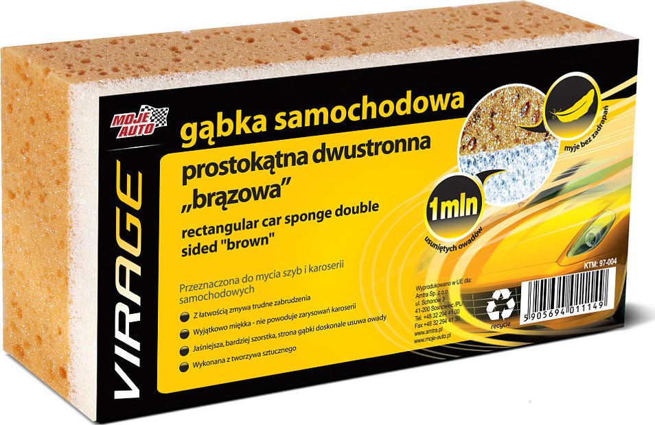 Moje Auto Moje Auto gąbka samochodowa prostokątna dwustronna 2w1 brązowa uniwersalny