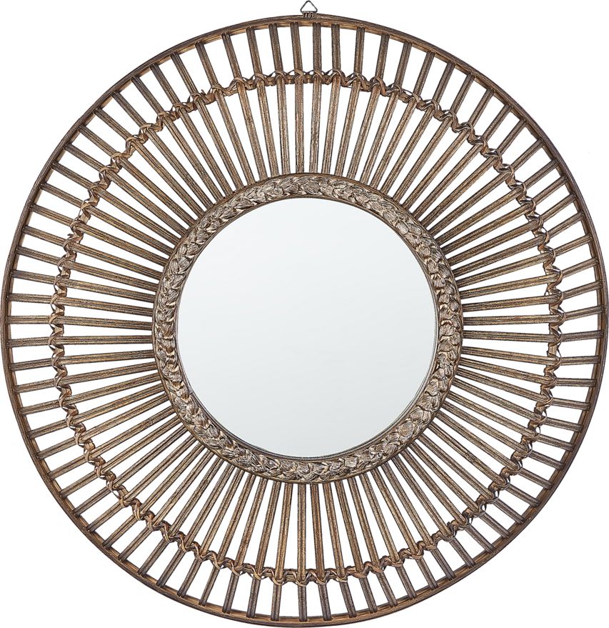 Shumee Bambusowe okrągłe lustro ścienne 66 cm ciemne drewno BLASITO