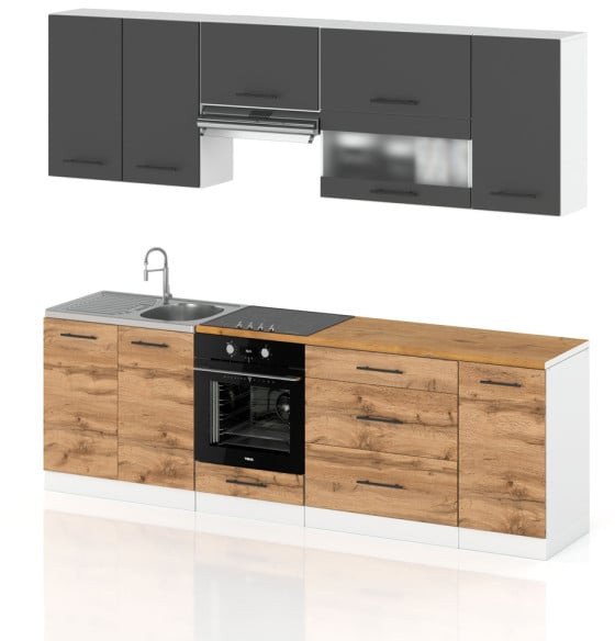 Meble Kuchenne Kuchnia Marocco 2.6m Nowoczesna Zestaw Szary Dąb Wotan