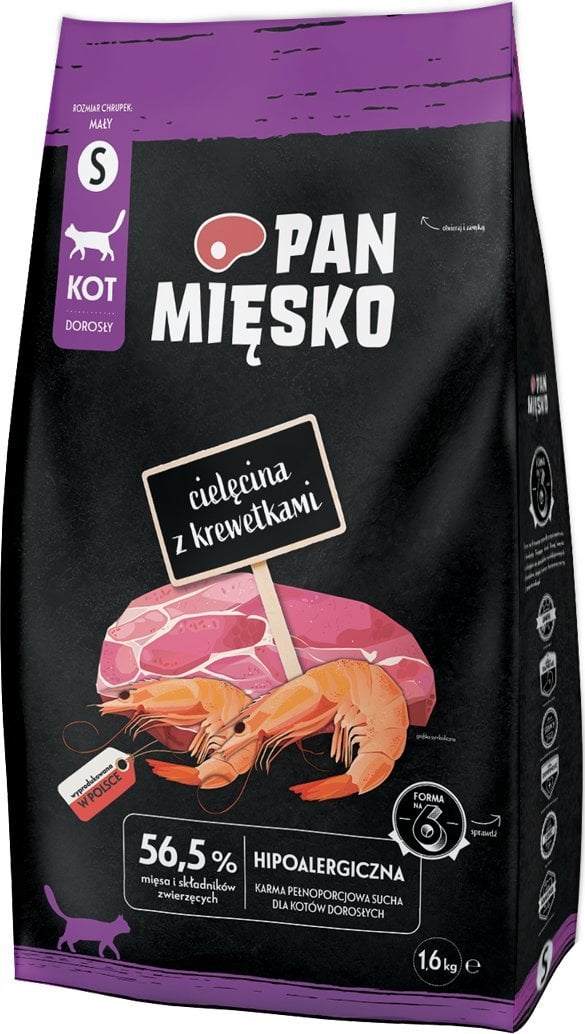 Pan Mięsko Karma sucha dla kota Cielęcina z krewetkami S 1.6kg