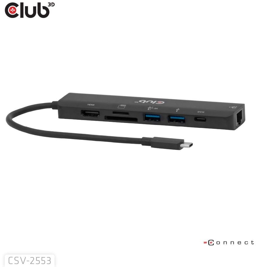 CLUB3D CSV-2553 huby i koncentratory USB Type-C 5000 Mbit/s Czarny