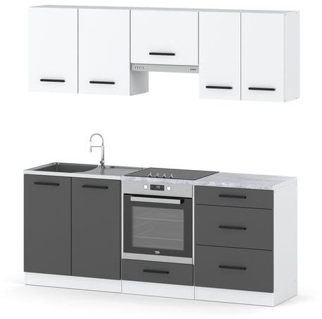 Kuchnia Nowoczesna Modułowa Mała Z Blatem 2.0m Biała Biały Mat Szary Mat