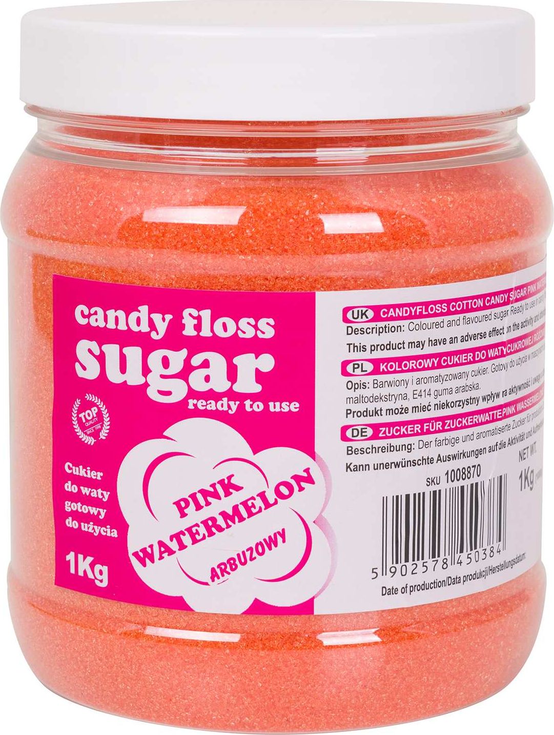GSG24 Kolorowy cukier do waty cukrowej różowy o smaku arbuzowym 1kg Kolorowy cukier do waty cukrowej różowy o smaku arbuzowym 1kg