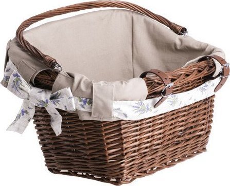 WickerPL Kosz rowerowy brązowy z obszyciem i skórzanymi paskami 46x34 H23/28 cm