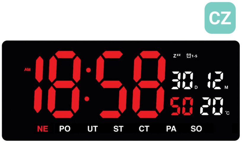 JVD Zegar sieciowy LED DH3604.3 cyfry 10 cm, termometr, budzik, wersja czeska