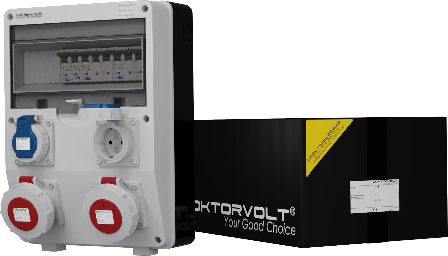 Doktorvolt Hermetyczna rozdzielnica budowlana TD-S IP65 2x16A 2x230V Schuko Doktorvolt 2025