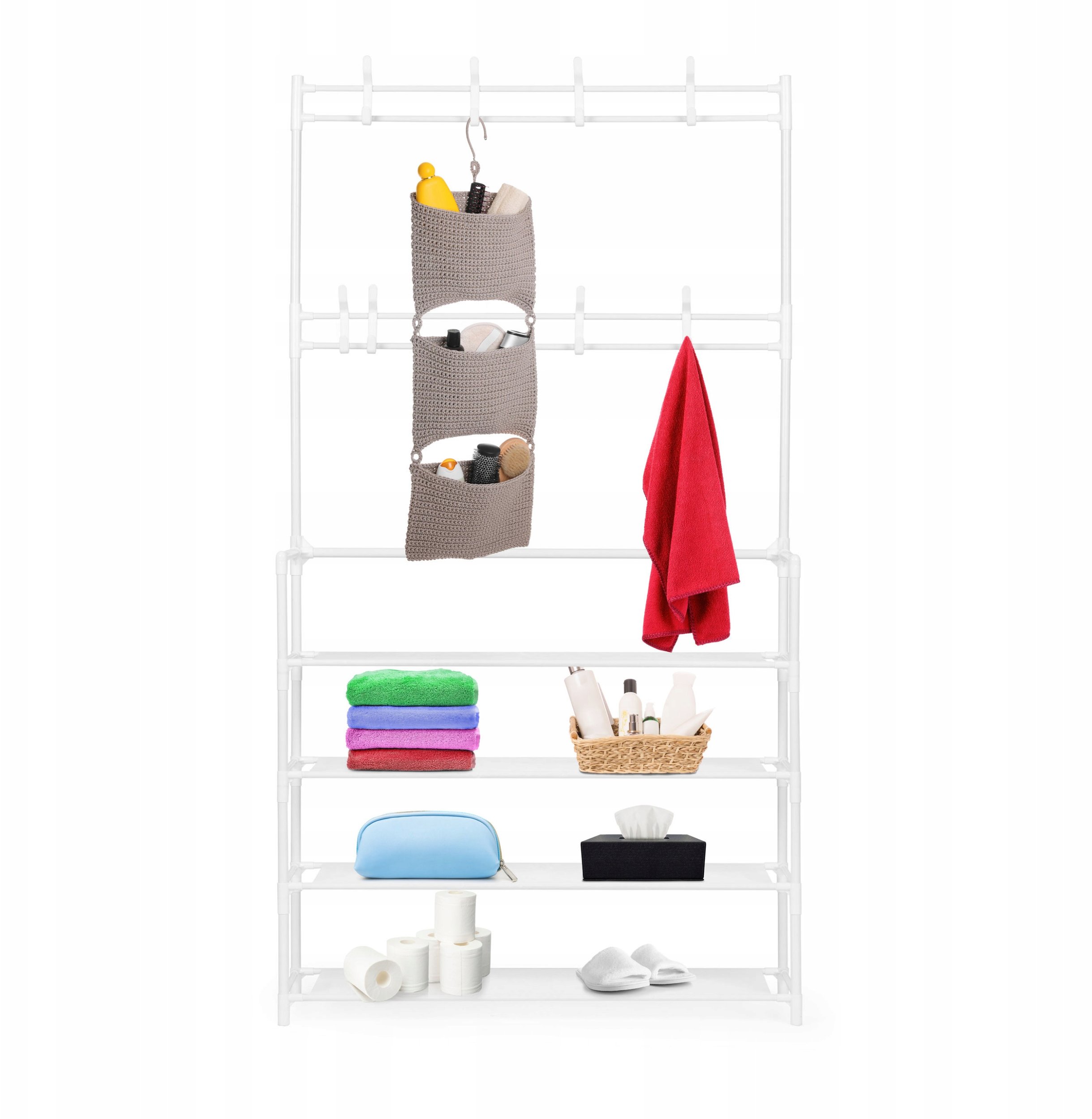 Stojący wieszak na ubrania z półkami biały 80x26x150,5 cm