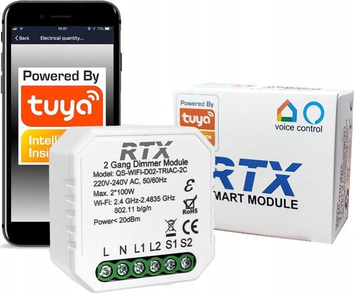 RTX Ściemniacz Światła 2 Obwody Dopuszkowy WiFi TUYA