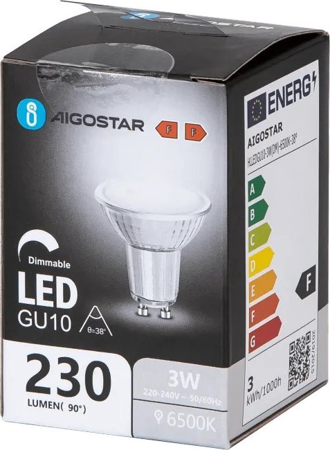 Aigostar Żarówka LED GU10 3W 6500K z możliwością ściemniania i szklanym kloszem LED GU10 3W 6500K z możliwością ściemniania i szklanym kloszem
