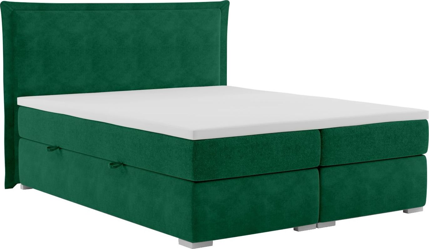 LAVERTO Łóżko kontynentalne VADUZ 160x200 zielone velvet z pojemnikiem