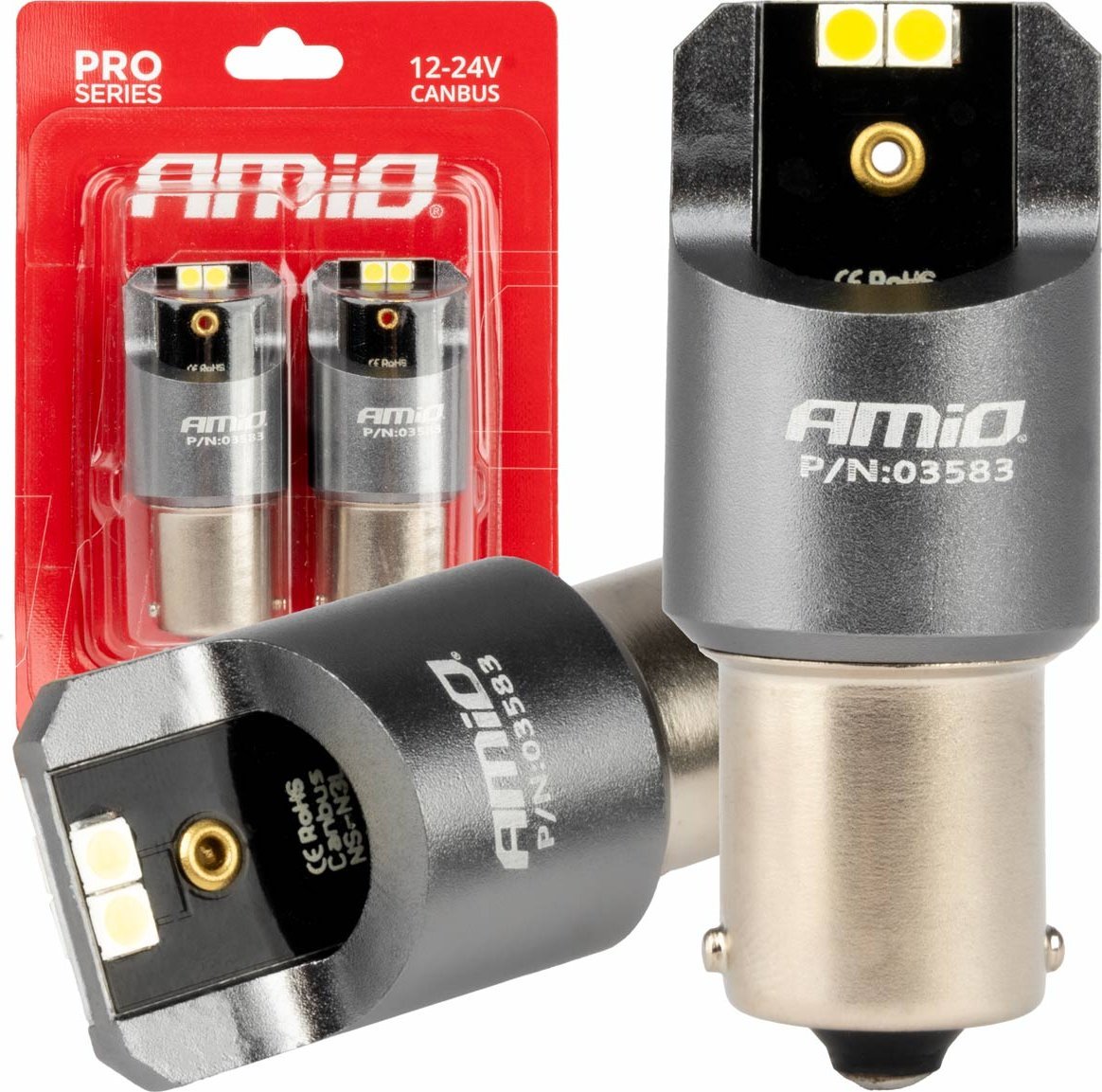 AMiO Żarówki led canbus seria pro ba15s p21w 4x3030 smd białe 12v 24v amio-03583