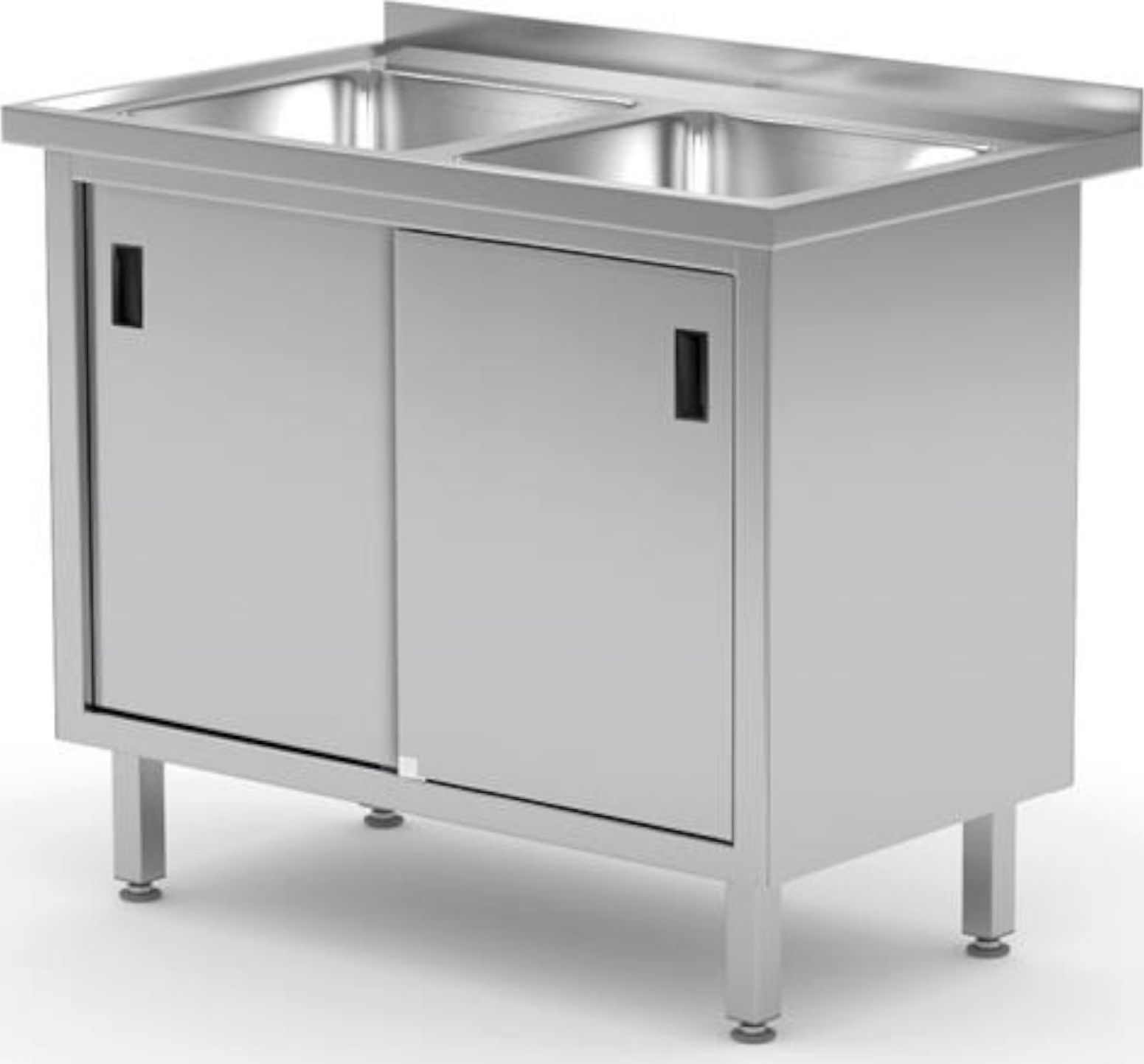 Hendi Zlew roboczy gastronomiczny z szafką z drzwiami suwanymi PODWÓJNY 100x60x85 cm - Hendi 813690 Zlew roboczy gastronomiczny z szafką z drzwiami su
